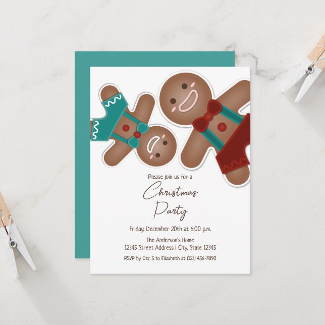 Niedlich Gingerbrei Weihnachtsfeier Einladung (Vorderseite/Rückseite Beispiel)