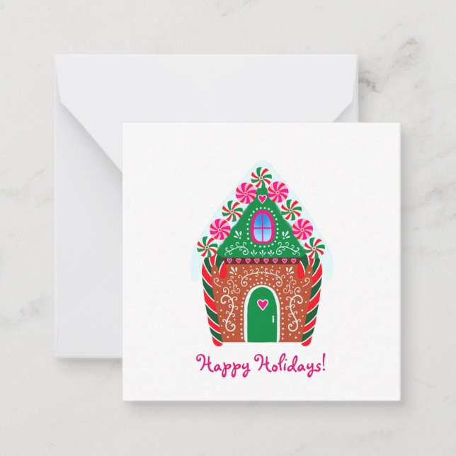 Niedlich Gingerbrett House Mini Weihnachten Mitteilungskarte (Vorderseite)