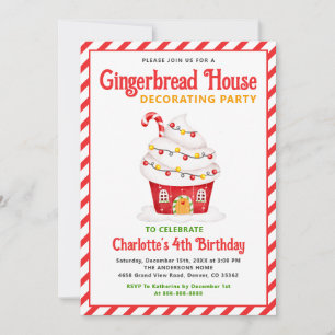 Niedlich Gingerbrot House Candy Cane Birthday Part Einladung