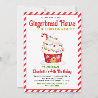 Niedlich Gingerbrot House Candy Cane Birthday Part Einladung