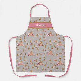 Niedlich Gingerbrot House Candy Canes Gray Pink Schürze