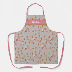 Niedlich Gingerbrot House Candy Canes Gray Pink Schürze