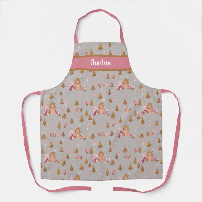 Niedlich Gingerbrot House Candy Canes Gray Pink Schürze (Vorderseite)