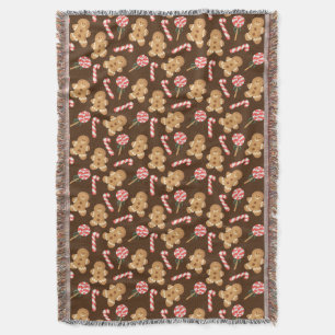 Niedlich Gingerbrot Man Candy Canes Holiday Patter Decke