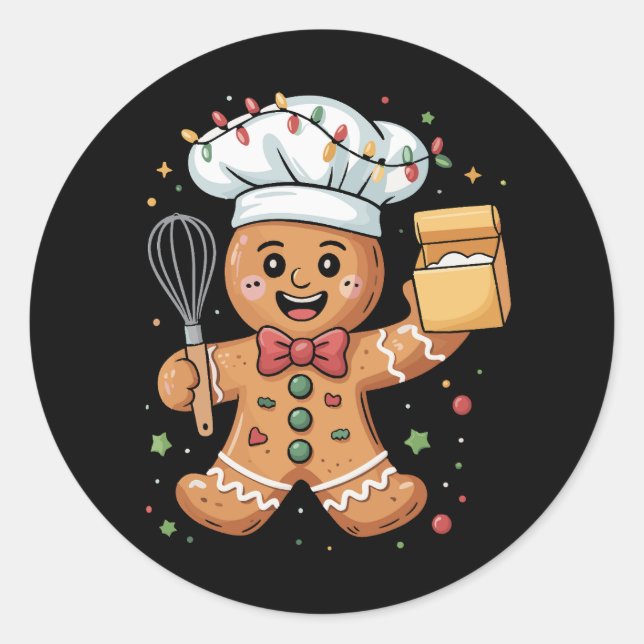 Niedlich Gingerbrot Mann Baker Weihnachtsgebäck Ko Runder Aufkleber (Vorderseite)