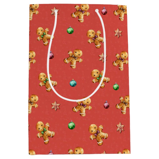 Niedlich Gingerbrot Mann Weihnachten Mittlere Geschenktüte (Vorderseite)