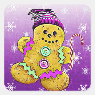 Niedlich Gingerbrot Mann Weihnachten Quadratischer Aufkleber