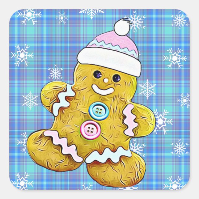 Niedlich Gingerbrot Mann Weihnachten Quadratischer Aufkleber (Vorderseite)