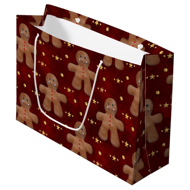 Niedlich Gingerbrot Weihnachten Große Geschenktüte (Vorderseite Schrägansicht)