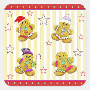 Niedlich Gingerbrot Weihnachten Quadratischer Aufkleber