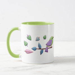 Niedlich Gingham Bird mit Pastel-Blätter Tasse