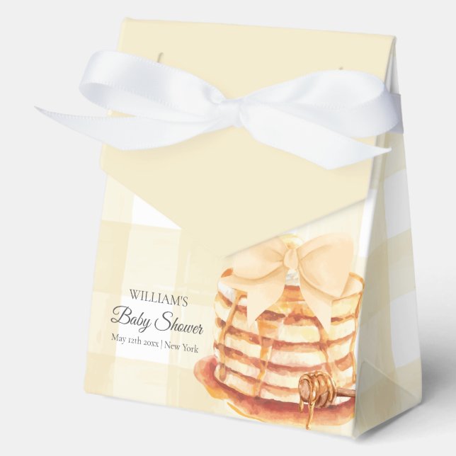 Niedlich Gingham Bow Pancake Brunch Babydusche Geschenkschachtel (Vorderseite)