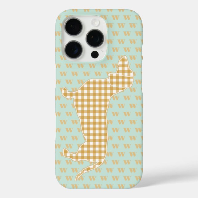 Niedlich Gingham Dackel Monogram Duck Blue iPhone 16 Pro Hülle (Rückseite)