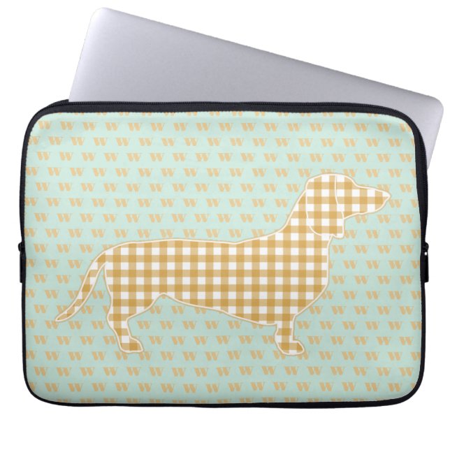 Niedlich Gingham Dackel Monogram Duck Blue Laptopschutzhülle (Vorderseite)