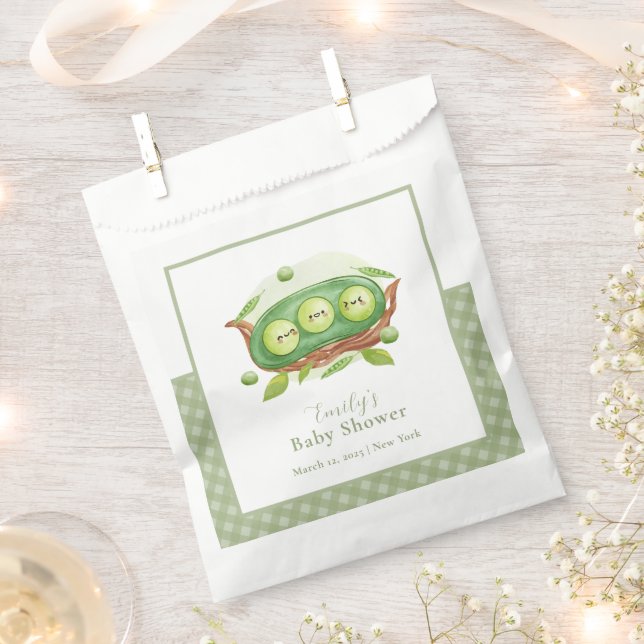 Niedlich Gingham Greenery Sweet Pea in Pod Baby Du Geschenktütchen (Ausgeschnitten)