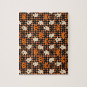 Niedlich, Gingham-halloween-Geist-Kürbisbäume