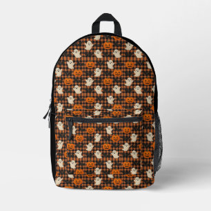 Niedlich, Gingham-halloween-Geist-Kürbisbäume Bedruckter Rucksack