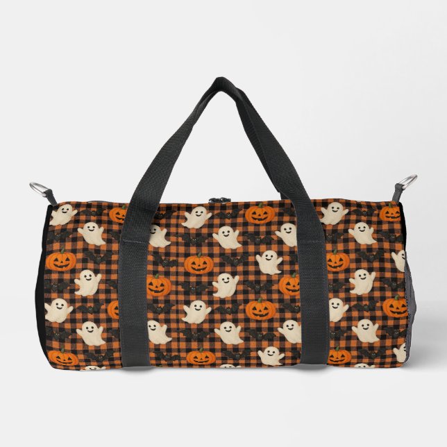 Niedlich, Gingham-halloween-Geist-Kürbisbäume Duffle Bag (Vorderseite)