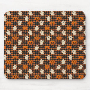 Niedlich, Gingham-halloween-Geist-Kürbisbäume Mousepad