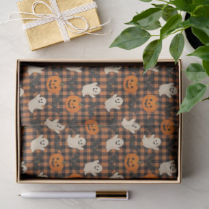 Niedlich, Gingham-halloween-Geist-Kürbisbäume Seidenpapier