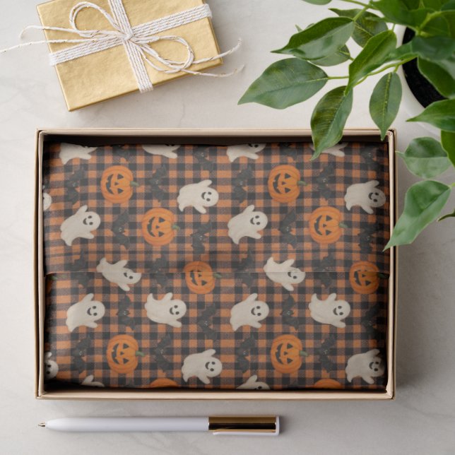 Niedlich, Gingham-halloween-Geist-Kürbisbäume Seidenpapier (Geschenk)