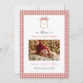 Niedlich Gingham Mit Monogramm Christmas Birth Ankündigung