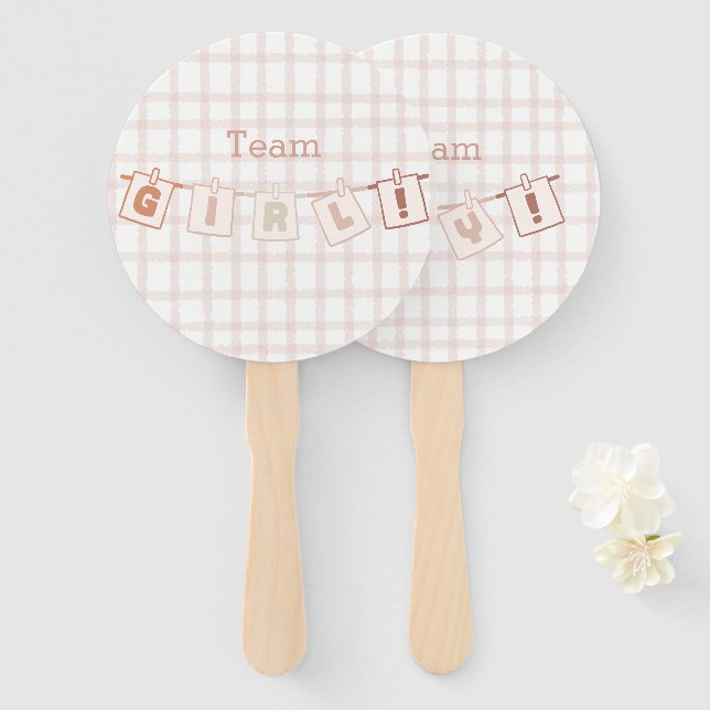 Niedlich Gingham Notedry Baby Shower Gender Reveal Fächer (Vorne und Hinten)