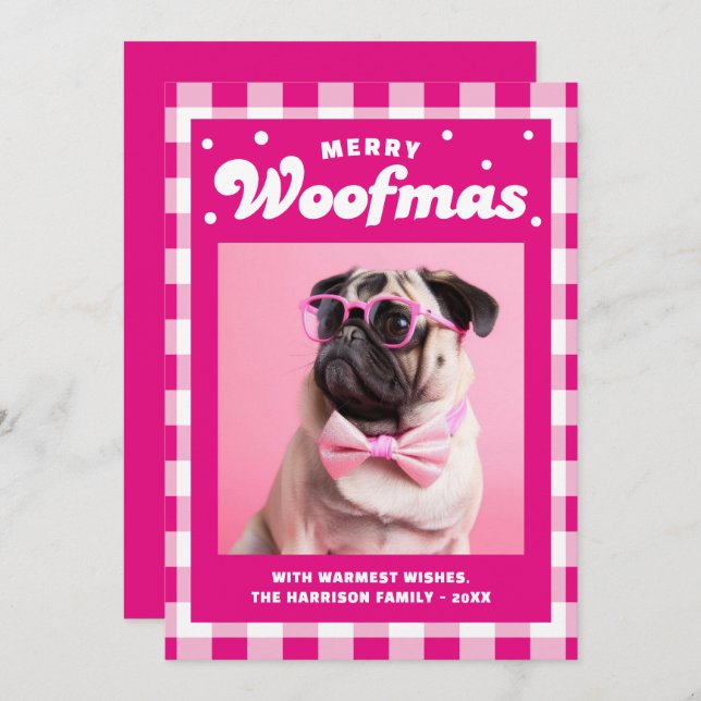 Niedlich Gingham Pattern Merry Woofmas Feiertagskarte (Vorne/Hinten)