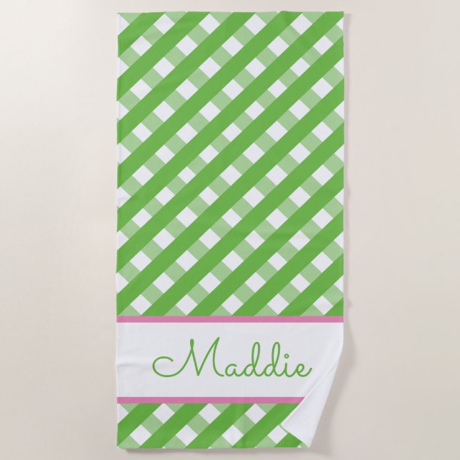 Niedlich Gingham Personalisiert Beach Handtuch (Vorderseite)
