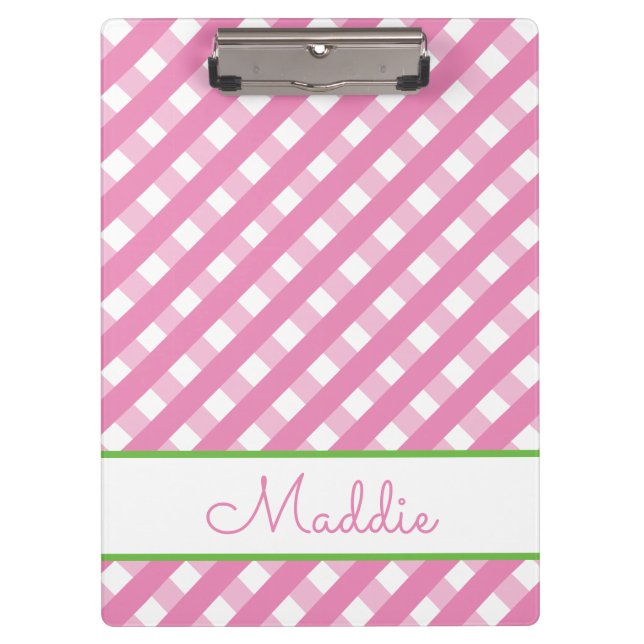 Niedlich Gingham Personalisiert Clipboard Klemmbrett (Vorderseite)