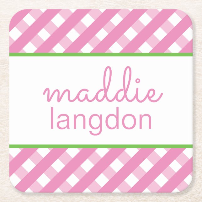 Niedlich Gingham Personalisiert Paper Untersetzer (Vorderseite)