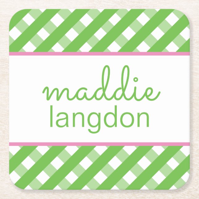 Niedlich Gingham Personalisiert Paper Untersetzer (Vorderseite)