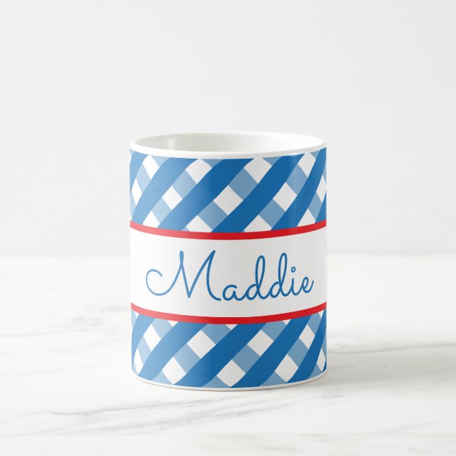 Niedlich Gingham Personalisierte Mug Kaffeetasse (Mittel)