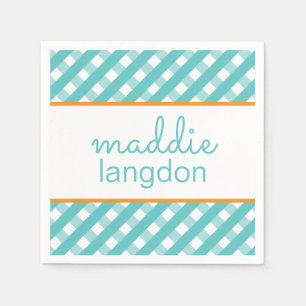 Niedlich Gingham Personalisiertes Party Napkins Serviette