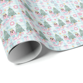 Niedlich Gingham Pink Christmas Nutcracker Geschenkpapier