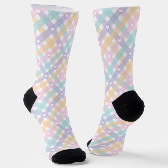 Niedlich Gingham Plaid Hearts Socken (Gewinkelt)