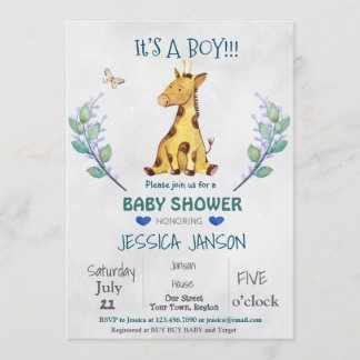 NIEDLICH GIRAFFE BOY BABY SHOWER EINLADUNG