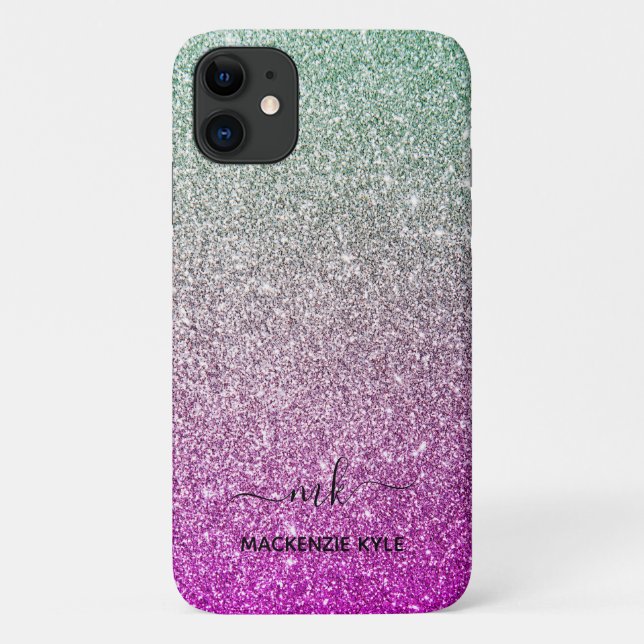 Niedlich Giralrosa Aquamarin Ombre Glitzer Monogra Case-Mate iPhone Hülle (Rückseite)