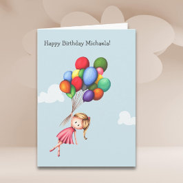 Niedlich Girl Balloons Kindergeburtstag Karte