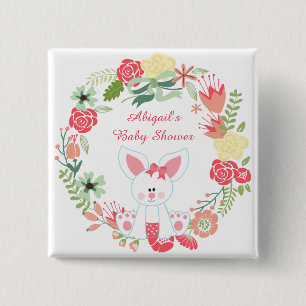 Niedlich Girl Bunny und Blume Wreath Kinderdusche Button