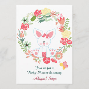 Niedlich Girl Bunny und Blume Wreath Kinderdusche Einladung