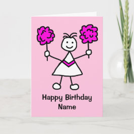 Niedlich Girl Cheerleader Pink Geburtstagskarte Karte