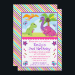 Niedlich Girl Dinosaur Friends Kindergeburtstag Einladung<br><div class="desc">Niedliche Girl-Dinosaurier-Freunde gestalten sich mit tropischen Bäumen und Sonnenschein,  mit Blume und Schmetterlingen auf einem lila,  rosa,  gelben und blauen Hintergrund</div>