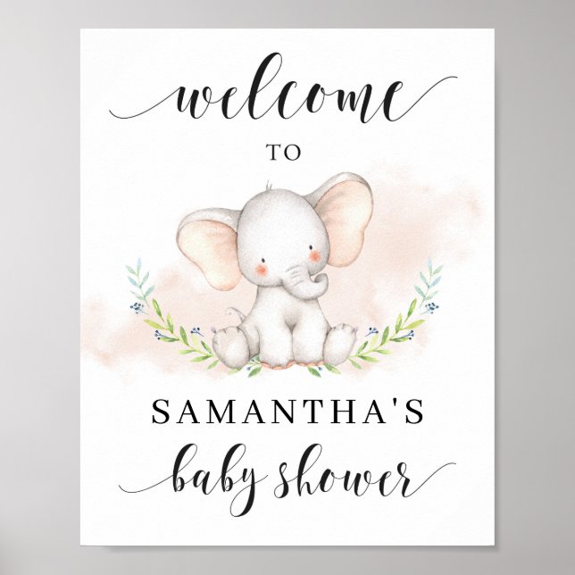 Niedlich Girl Elephant Babydusche Begrüßungszeiche Poster (Vorne)