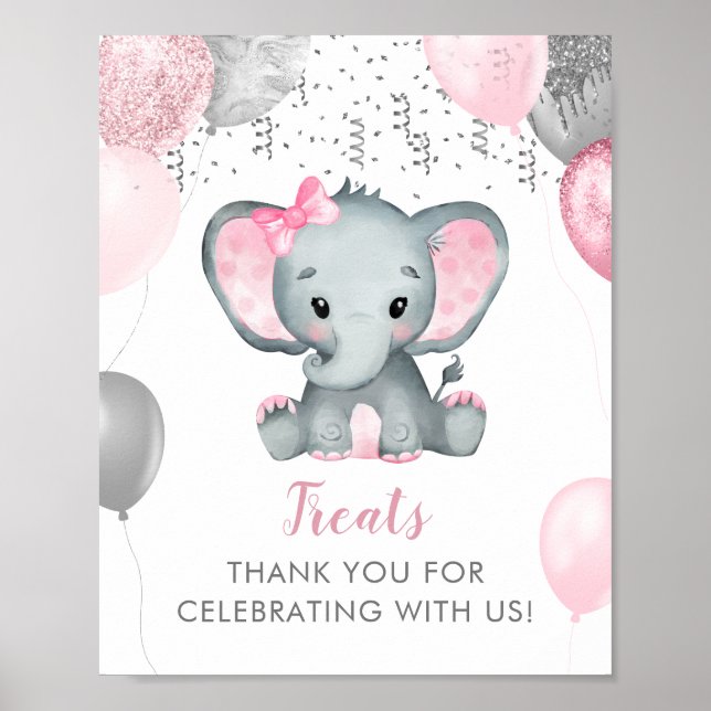 Niedlich Girl Elephant Balloons Kinderdusche Lecke Poster (Vorne)