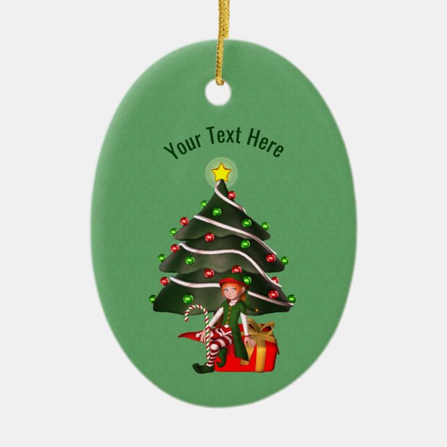 Niedlich Girl Elf Tree Personalisiert Keramik Ornament (Vorne)