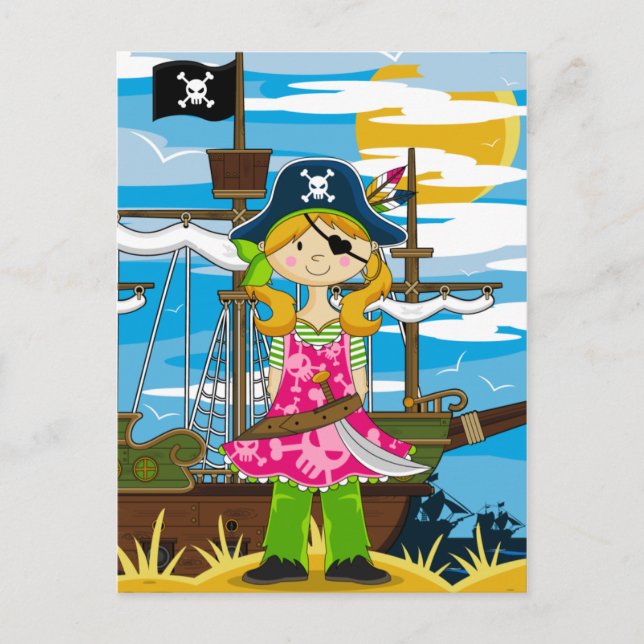 Niedlich Girl Eyepatch Pirate Postcard Postkarte (Vorderseite)