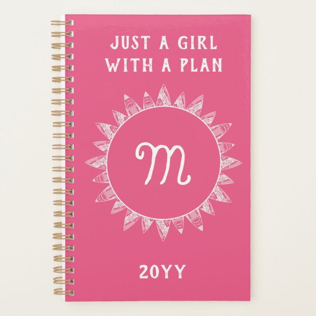 Niedlich Girl Feminine Pink White Monogram Planer (Vorderseite)