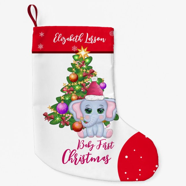 Niedlich Girl First CHRISTMAS Red Elephant BABY Kleiner Weihnachtsstrumpf (Vorderseite)