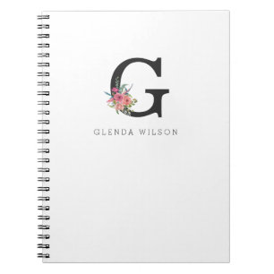 Niedlich Girl Floral Watercolor Boho Pink Monogram Notizblock